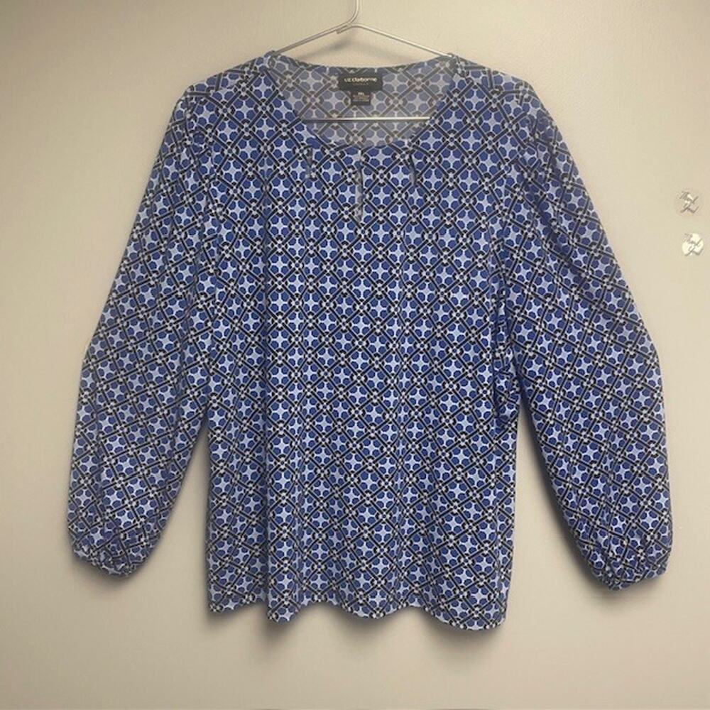 Liz Claiborne Career Blue Geo Status Print Women's Pullover Blouse - XXL